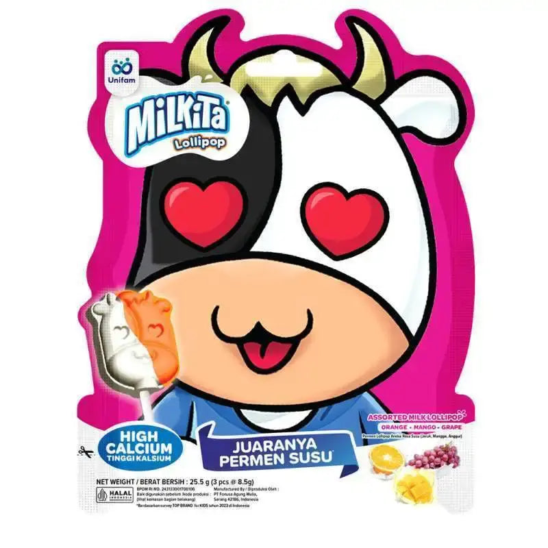 MILKITA Milki Permen Lolipop Susu Lucu - Ekspresi Random 1 pack (3pcs) 25.5g