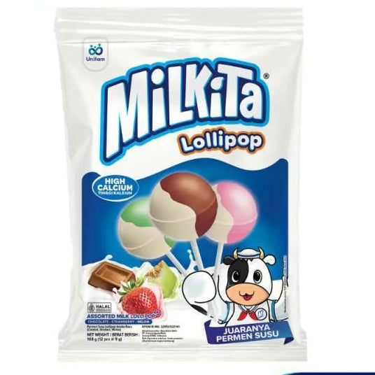 MILKITA Permen Lolipop Susu Mix Premium Bag (12 pcs) 108g