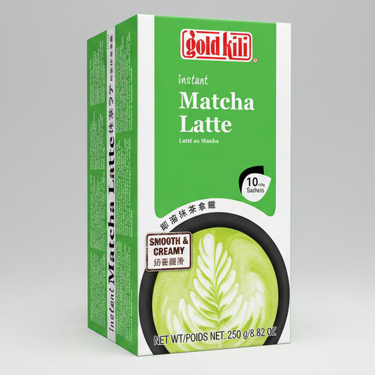 Box of Gold Kili instant Matcha Latte with green and white design.