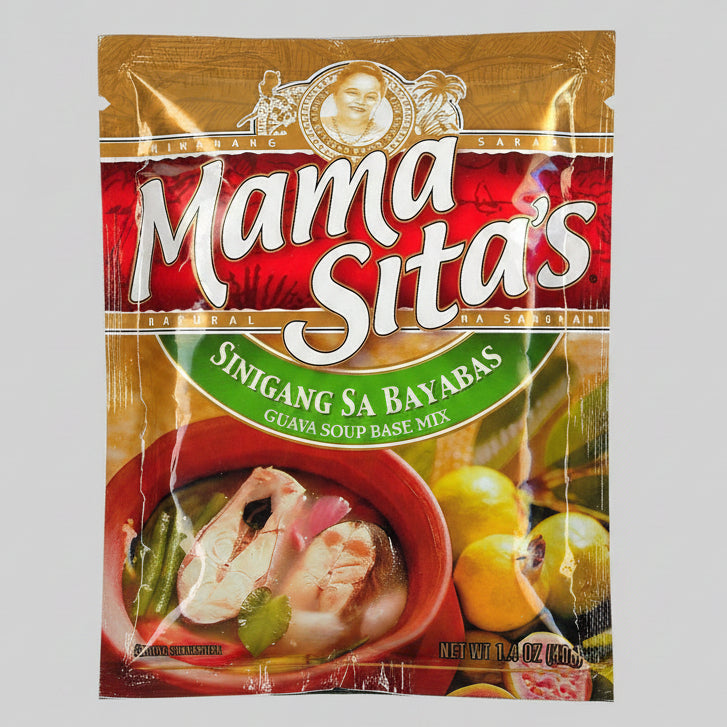 A package of Mama Sita's Sinigang sa Bayabas guava soup base mix, featuring a red and gold design with a bowl of soup and fresh guavas pictured on the front.