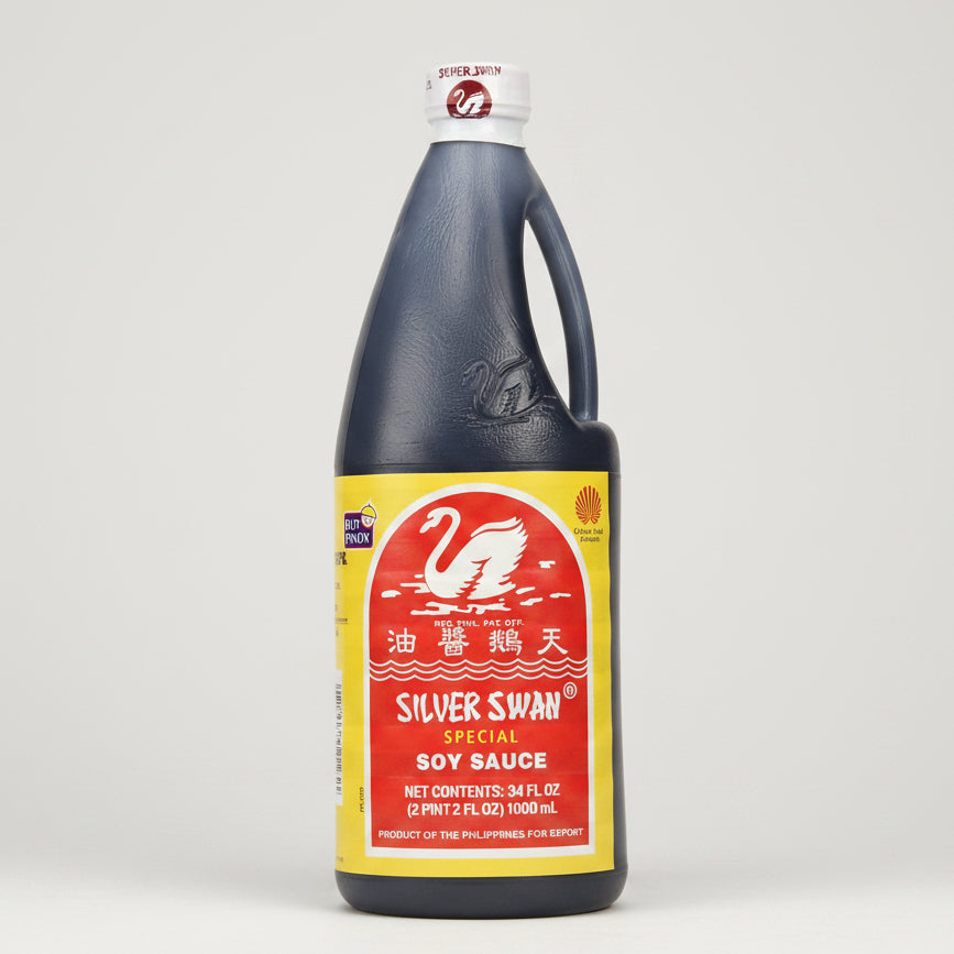 Bottle of Silver Swan Special Soy Sauce with a red label and white swan logo.