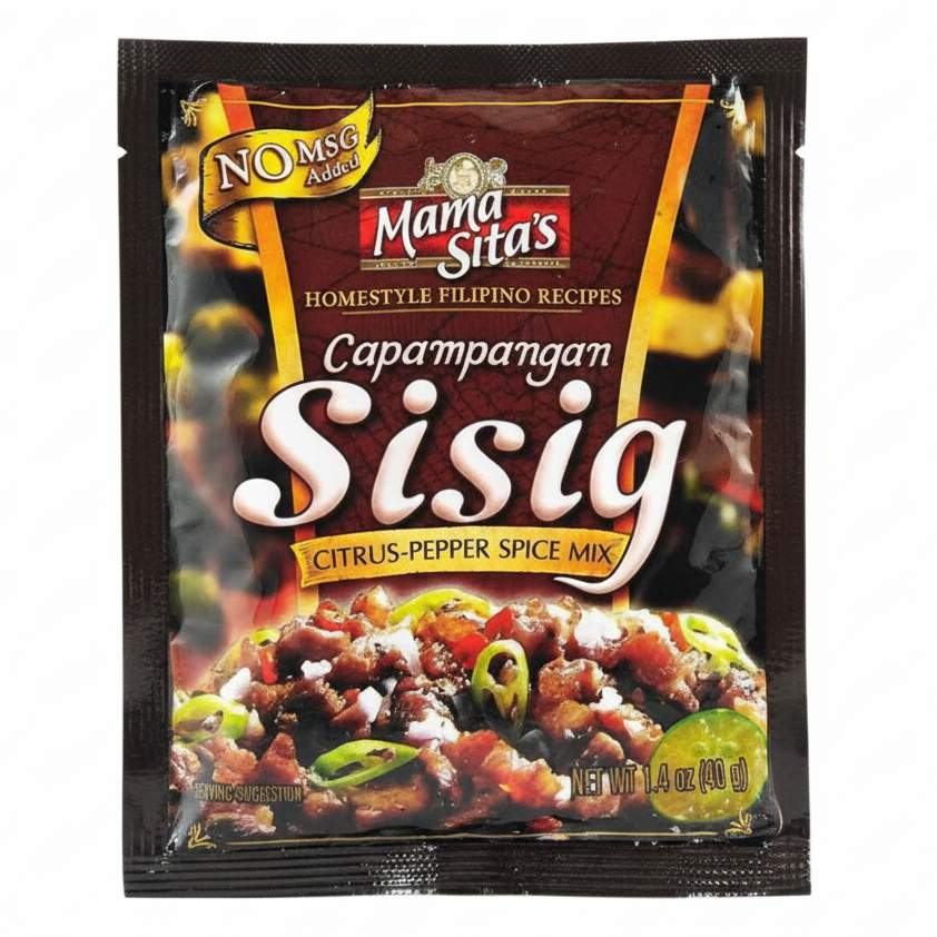 Mama Sita's Capampangan Sisig spice mix packet on a white background