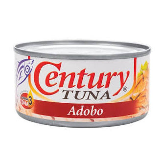 A can of Century Tuna Adobo cat food on a plain white background.